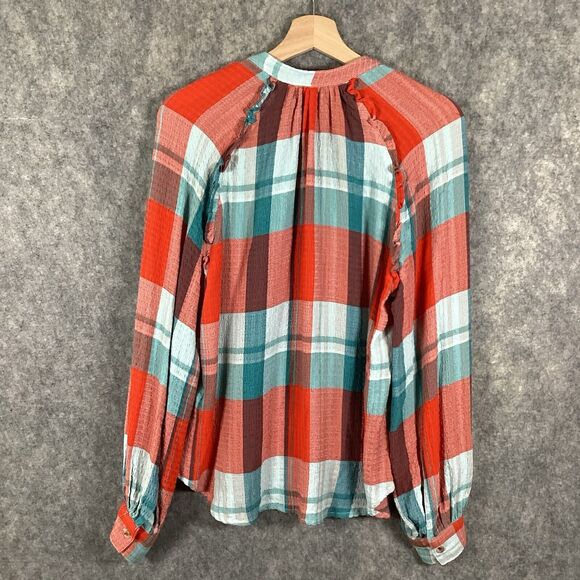 Anthropologie Pilcro Breezy Button Down Bohemian Plaid Buffalo Top Blouse Small - Picture 3 of 16